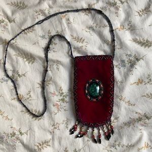 Beaded small cross body suede bag